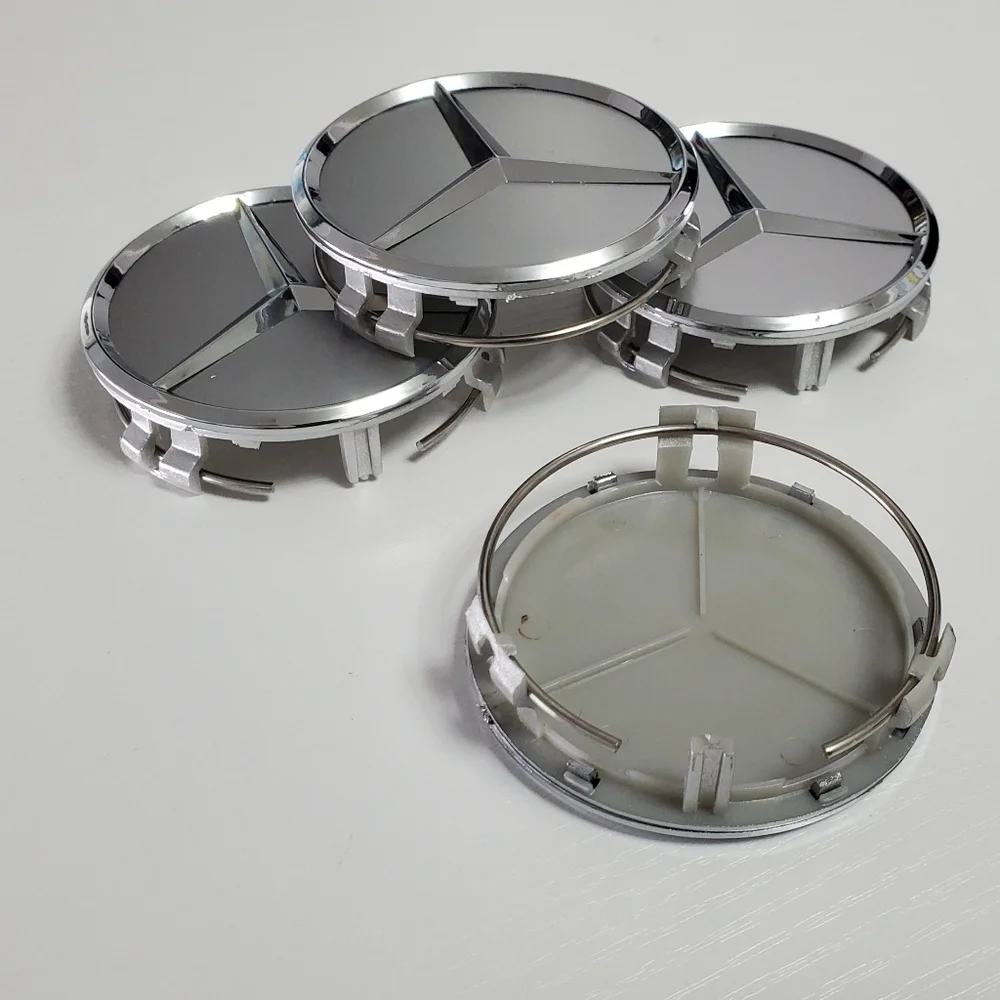 4 Silver WHEEL CENTER HUB CAPS EMBLEM FITS MERCEDES BENZ 75MM/ 3 IN - Picture 4 of 6